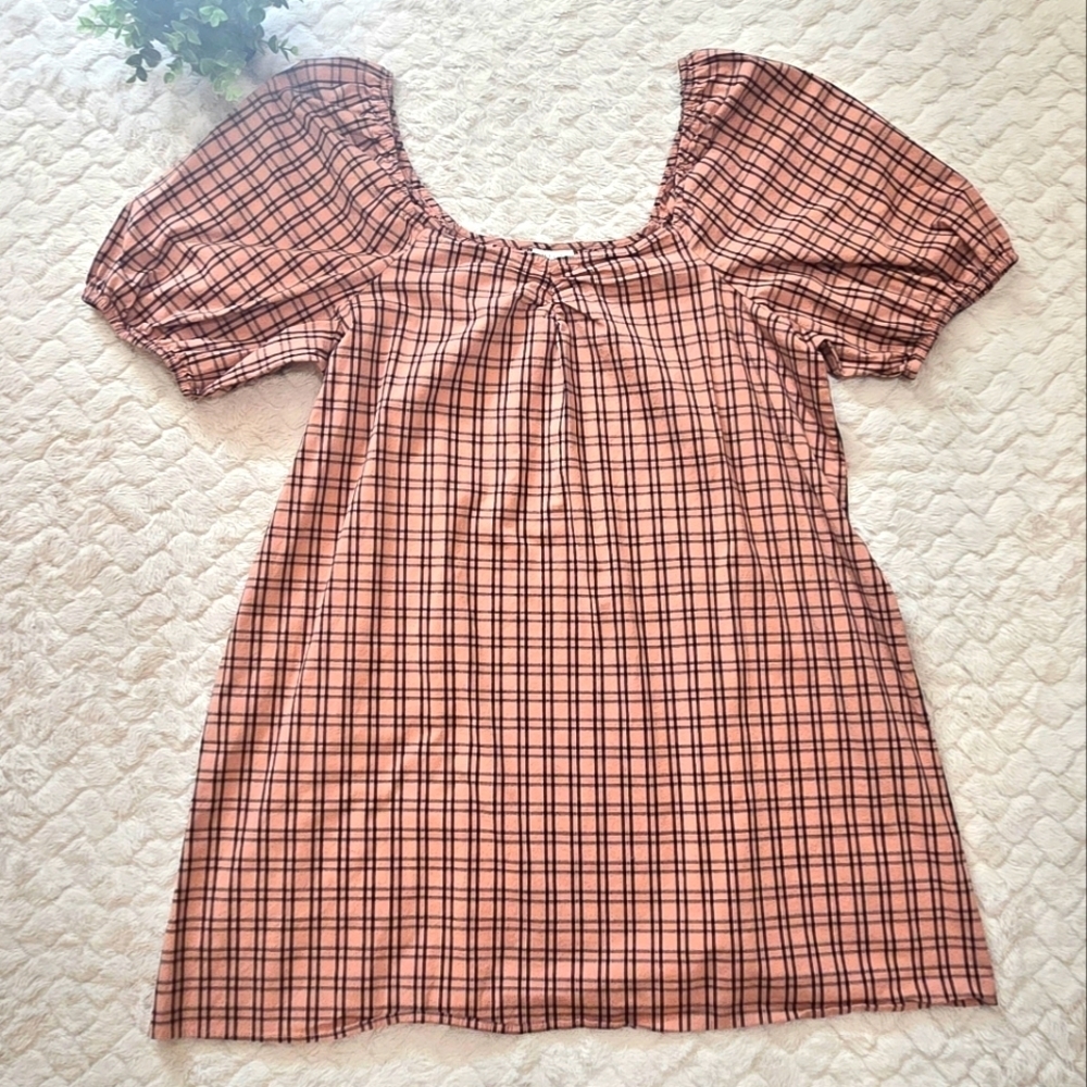 a.n.a A New Approach Tan and Black Puff-Sleeve Square Neck Dress, Size XXL